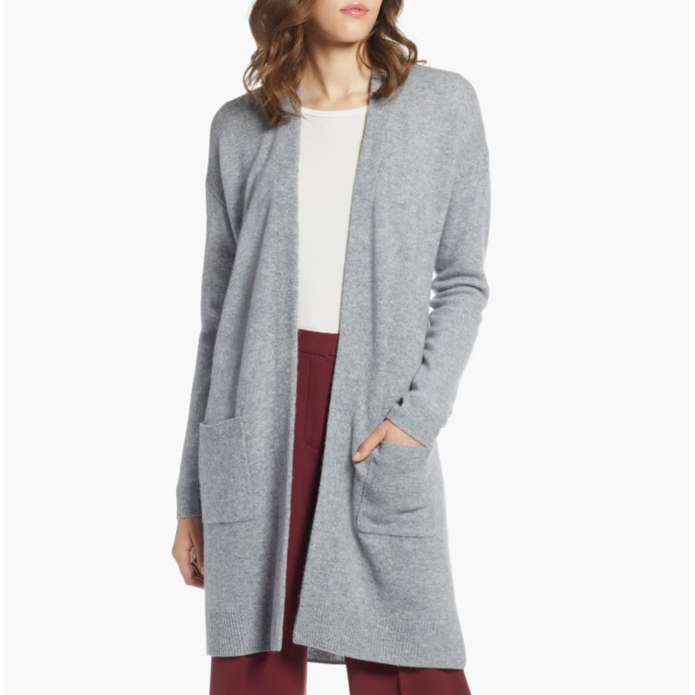 Halogen | Rib Knit Wool & Cashmere Cardigan | Grey | XSP